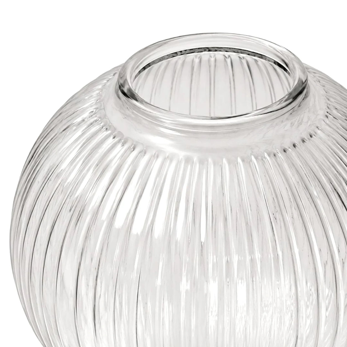 Close detail of ribbed clear glass shade opening