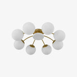 Carica l'immagine nella visualizzazione Galleria, Gold milk glass ceiling light with 8 plus 1 heads