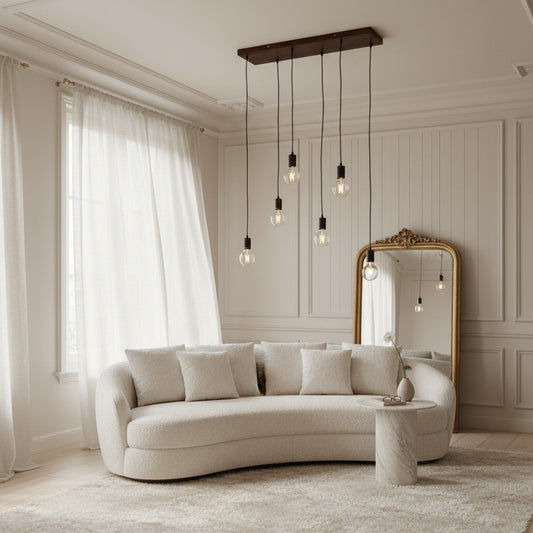 Lámpara Colgante Lineal Vornix de 6 Luces - Lámpara Industrial Moderna de Viga de Madera para Isla de Cocina y Comedor