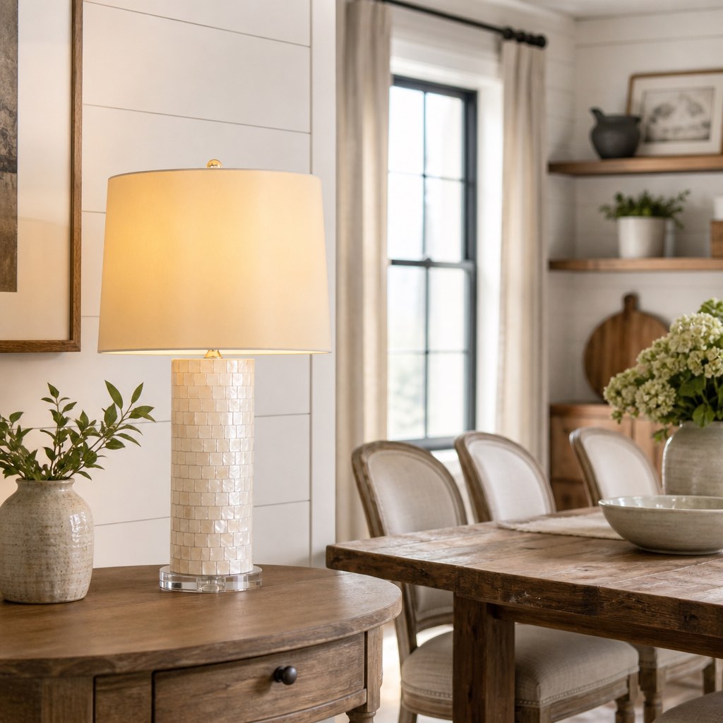 Beamira Natural Shell Mica Table Lamp – Handmade Crafted for Bedroom or Living Room