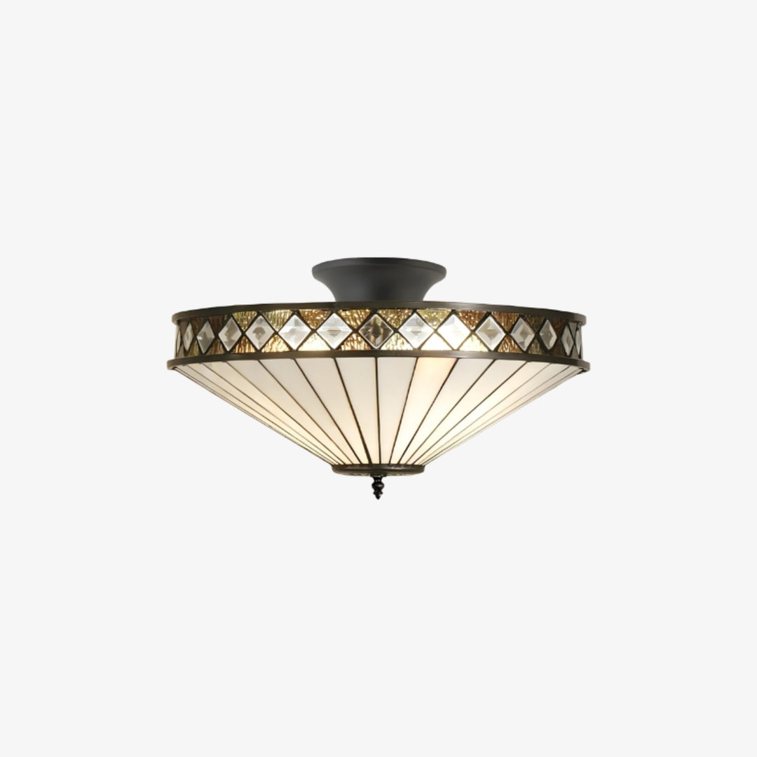TF Fargo Semi-Opbouw Plafondlamp — Een Klassiek Deco Licht met een Decoratieve Glazen Kap voor Gebruik in Meerdere Kamers