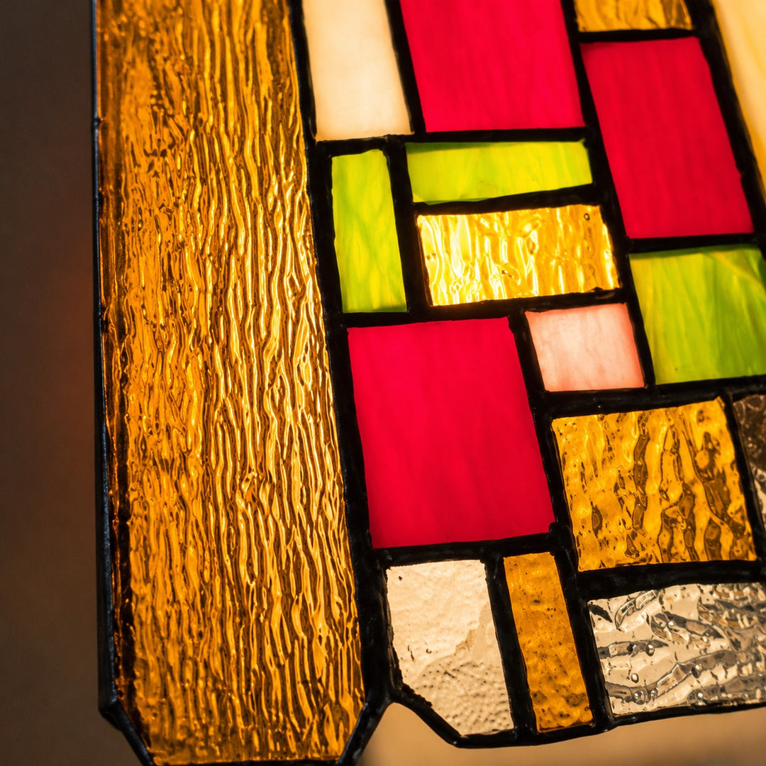 Vintage hanglamp van rozenkleurig glas-in-lood
