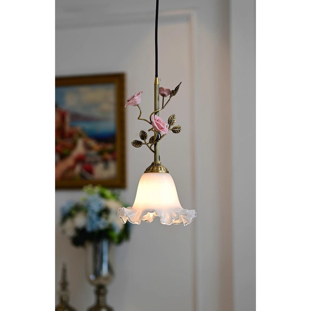 Lalique Rosen Glas Pendelleuchte