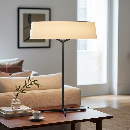 Lámpara de Mesa Decorativa Moderna Delvara - Lámpara de Escritorio con Base de Metal y Pantalla de Papiro para Velador