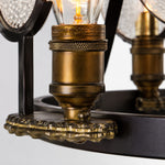 Carica l'immagine nella visualizzazione Galleria, Lampadario industriale in ottone e legno di biancospino con vetro rigato