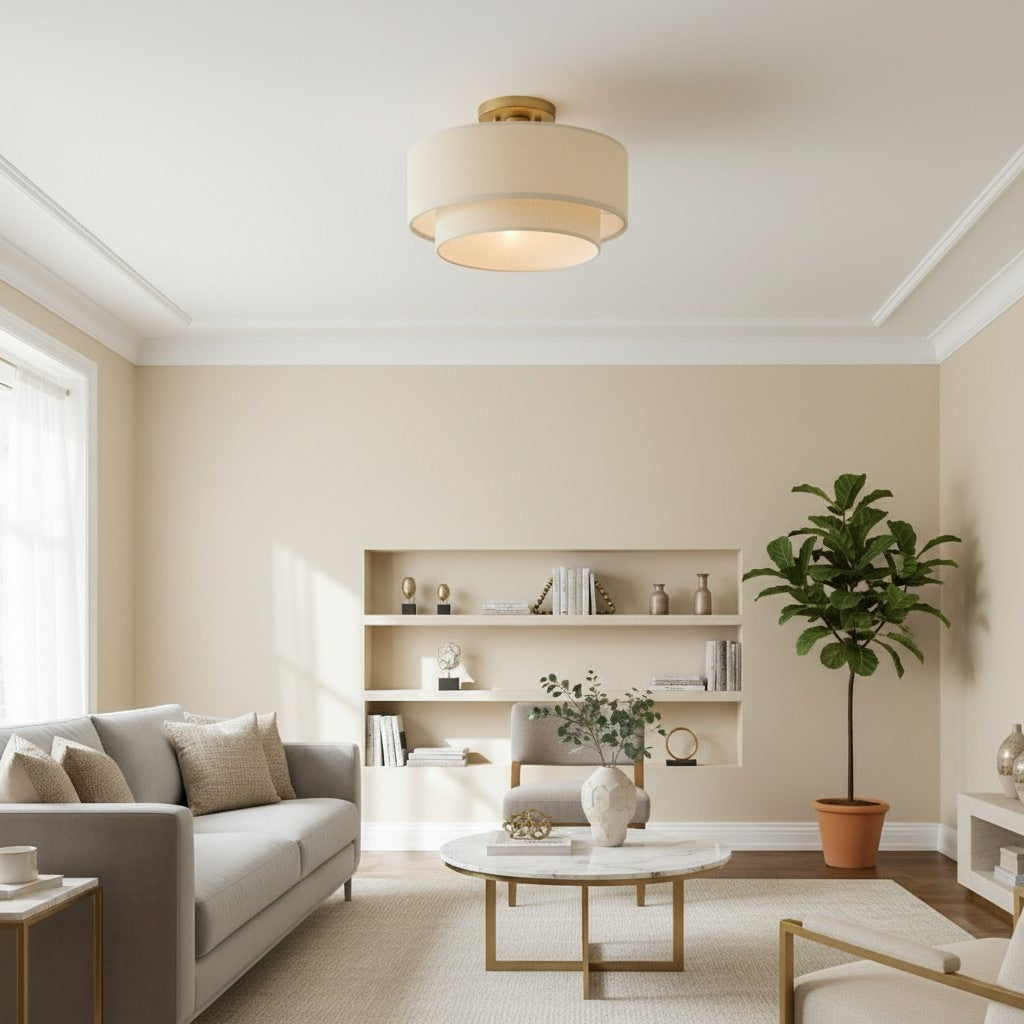 Lumeris Elegante Leinenmischung Design Deckenleuchte mit Modernem Stil für Wohnzimmer