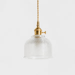 Charger l'image dans la visionneuse de la galerie, Style C textured glass shade with antique brass E27 socket, front view