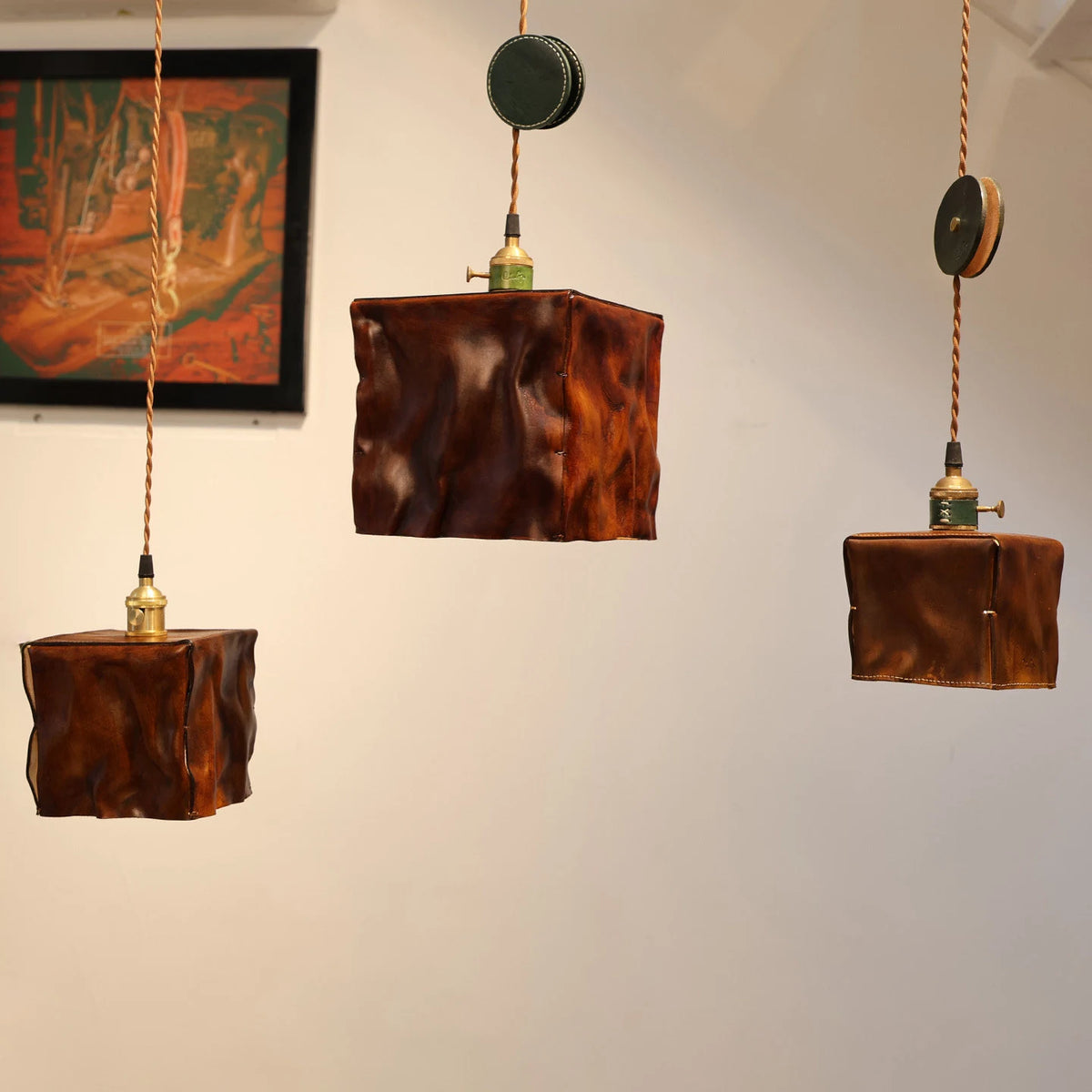 Clustered brown leather pendant main image