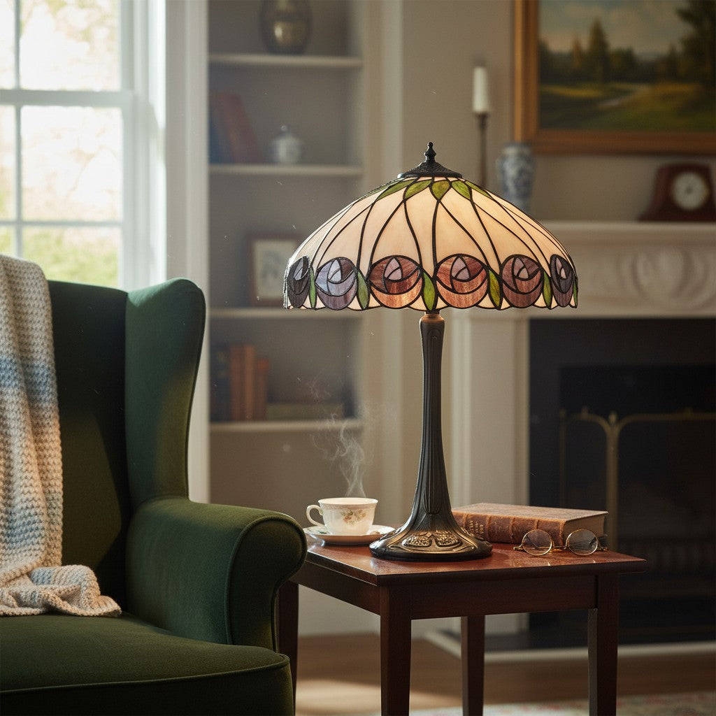 TF Hutchinson Art-Glass Tiffany Style Table Lamp – Handcrafted Design for Home and Office