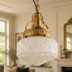 Afbeelding laden in galerijweergave, Cream white glass pendant light in a bright living room