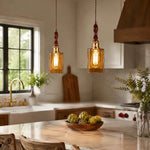 Bild in die Galerieansicht laden, 04 amber glass pendant kitchen pair scene