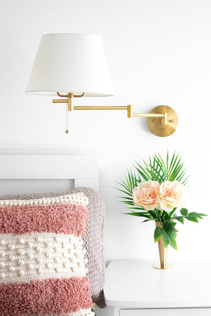 Ornato Luxe Brass Schoolhouse Sconce - Art Deco Wall Light with White Glass Shade