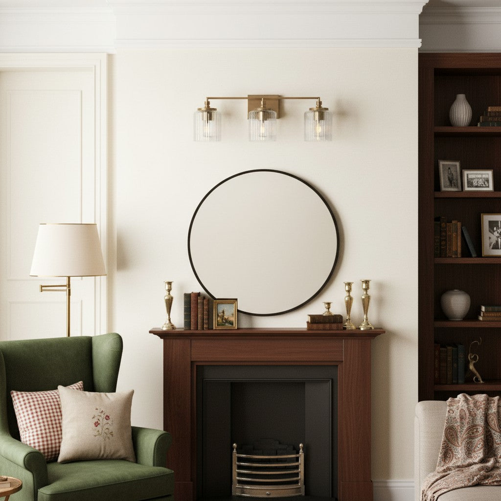 Luz de tocador Lirra de 3 luces regulable de vidrio y metal - Diseño moderno para baño y dormitorio