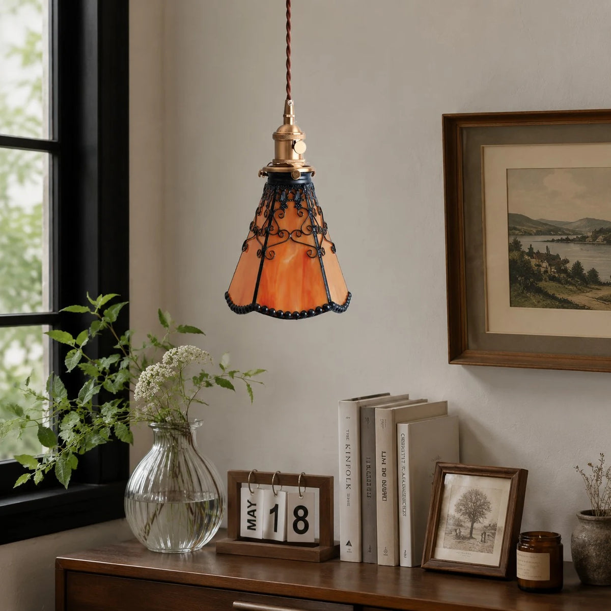 orange red pendant accent corner