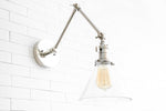Load image into Gallery viewer, Conique Metal Industrial Wall Sconce with Adjustable Arm - Vintage Glass Cone Shade
