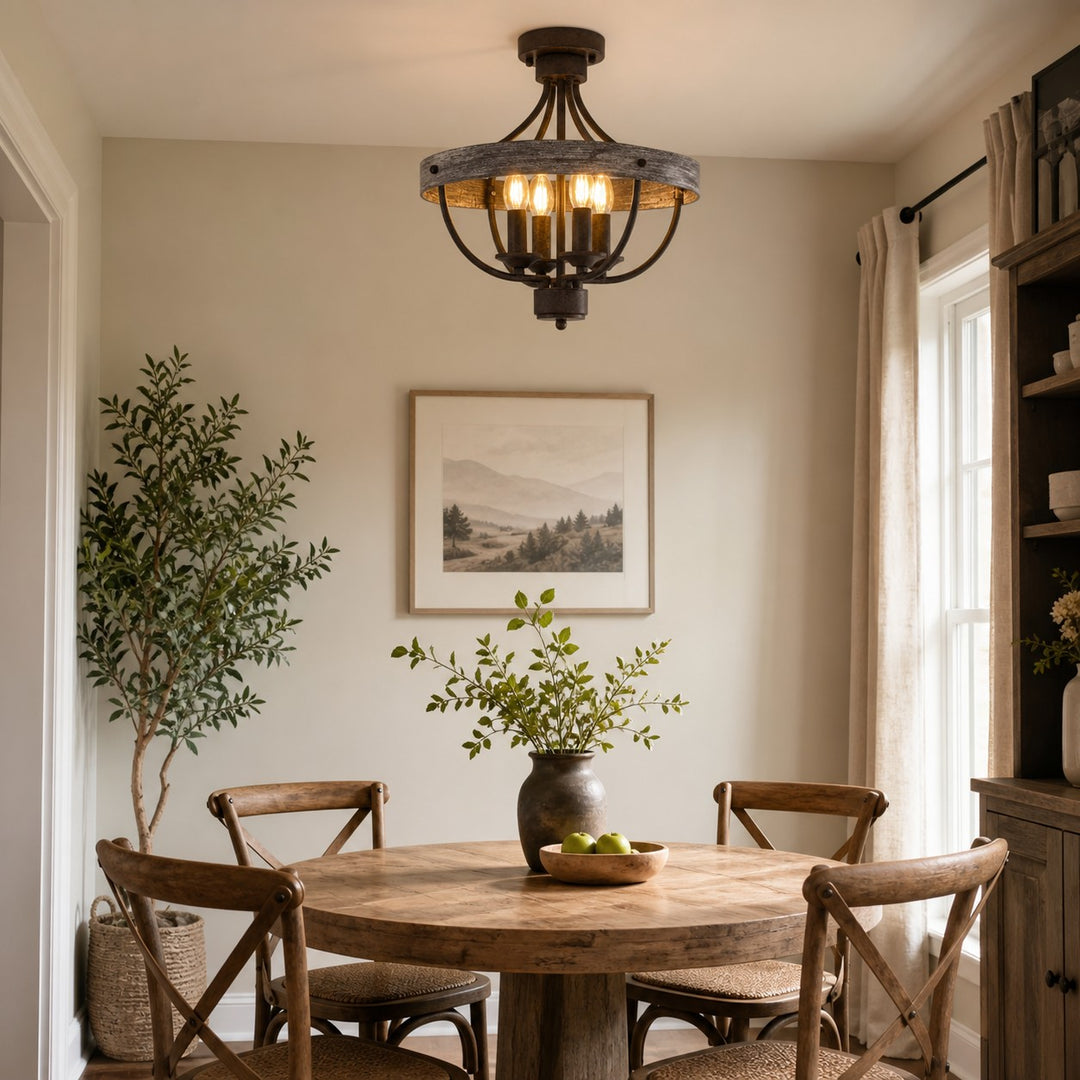 Vintage plafondlamp in landelijke stijl, halfopbouw