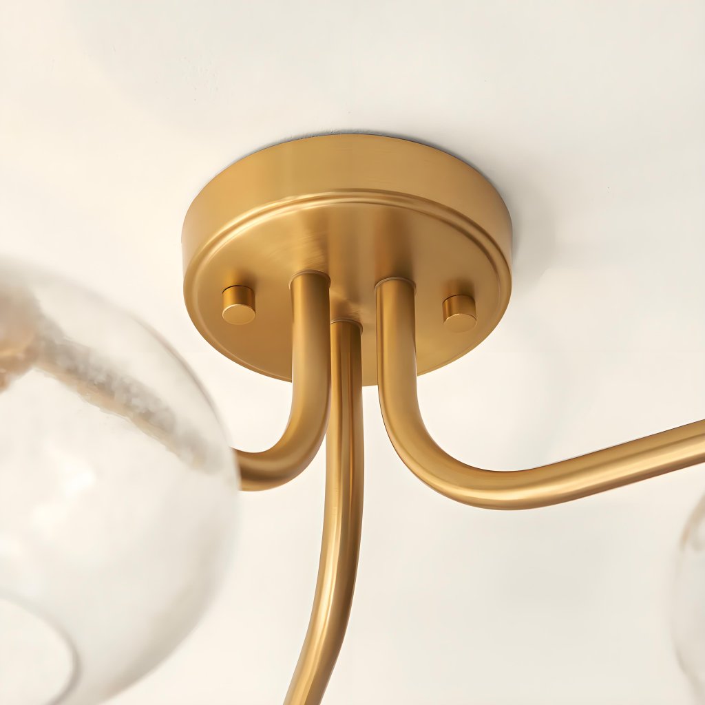 Bublaris Bubble-Glass Semi-Opbouw Plafondlamp - Gebogen Messing Armen voor Woonkamer of Gang