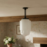 Load image into Gallery viewer, Geotower Glass Brass Pendant – Opal Globe Art Deco Hanging Light
