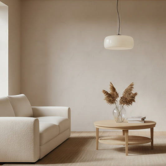 Lámpara colgante Lunorae de vidrio redondeado - Iluminación escultórica moderna para sala de estar