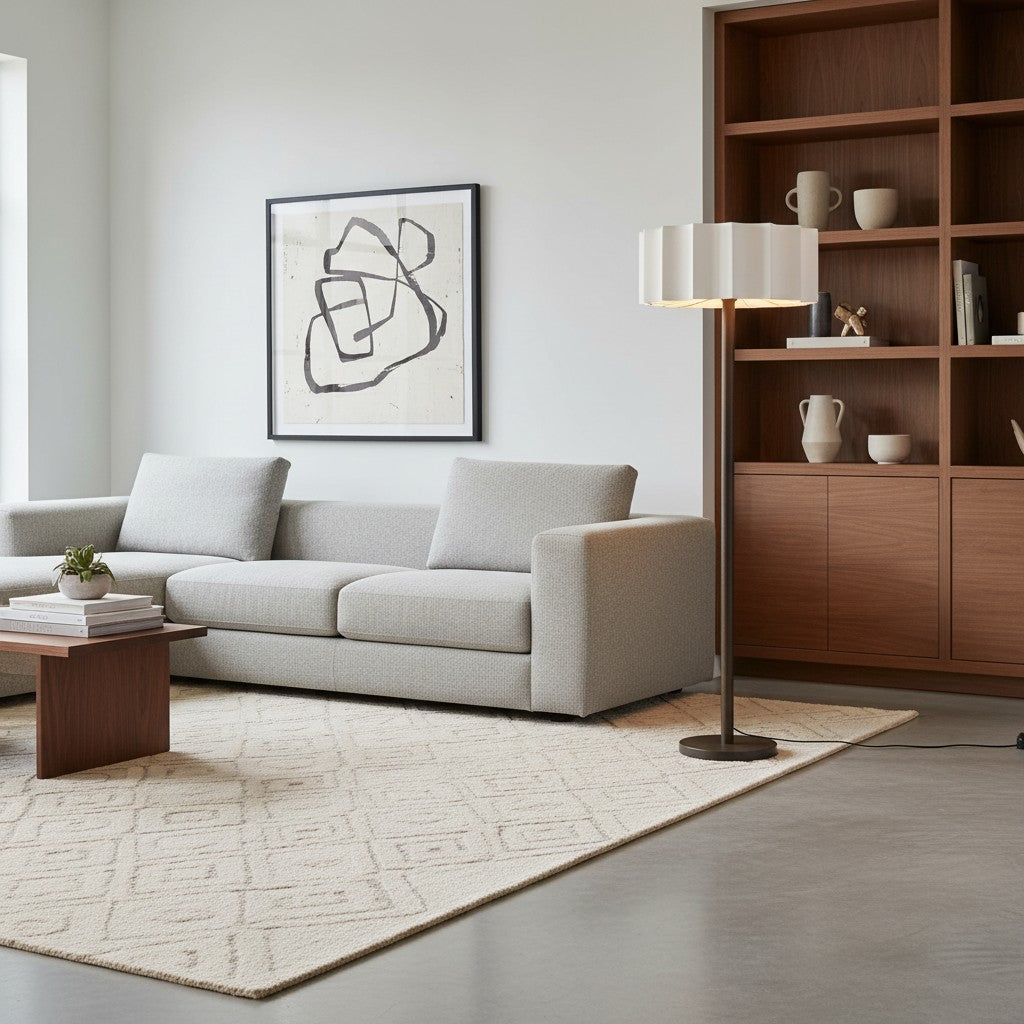 Cavilon Modern Floor Lamp - Slim Profile and Soft Shade Contemporary Metal Lighting for Bedroom