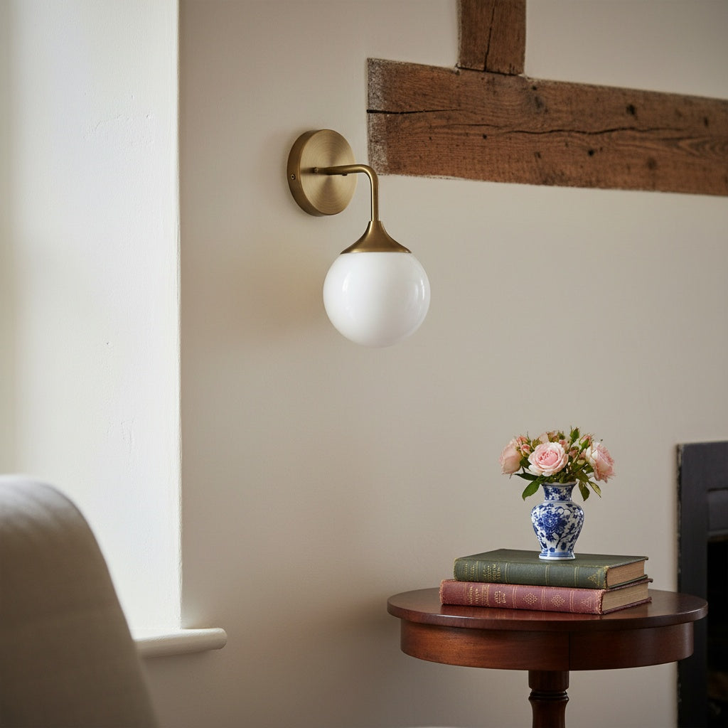 Glorica Glass Wall Sconce - Frosted Globe Light with Brass Fixture