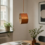 Cargar imagen en el visor de la Galería, Hand-laced leather cylinder pendant light in an interior setting