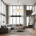 Charger l'image dans le visualiseur de la galerie, Lustre en verre texturé Lumvey - Lustre rond à deux niveaux de luxe fait main pour salon