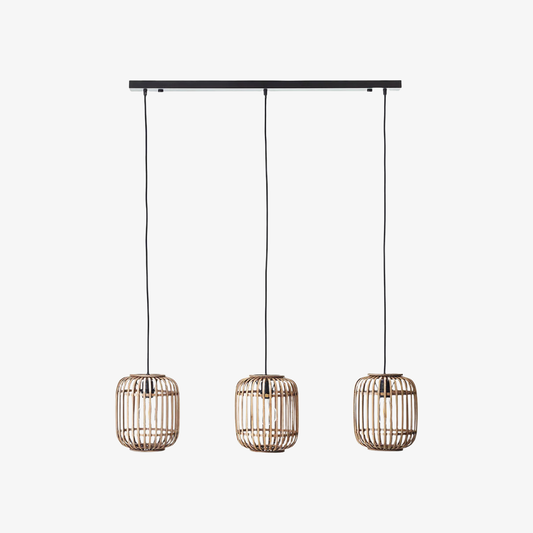 Lámpara Colgante Ajustable de Bambú Yumeko - Luz de Techo con Jaula Natural Perfecta para Salas y Comedores