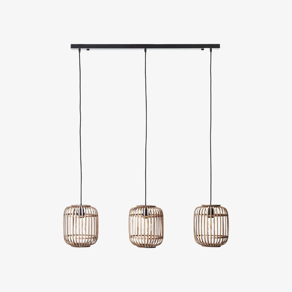 Lampe suspendue réglable en bambou Yumeko - Plafonnier à cage naturelle parfait pour les salons et salles à manger