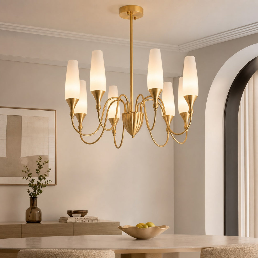 Lustre français en cuivre et verre pour salle à manger