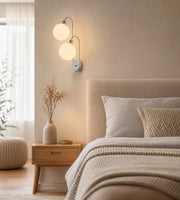 Bauhaus milk coffee glass globe wall lamp with polished metal arms