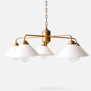 Vintage five-light chandelier with milk-white glass shades