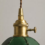 Cargar imagen en el visor de la Galería, Close view of antique brass hardware on the leather pendant light