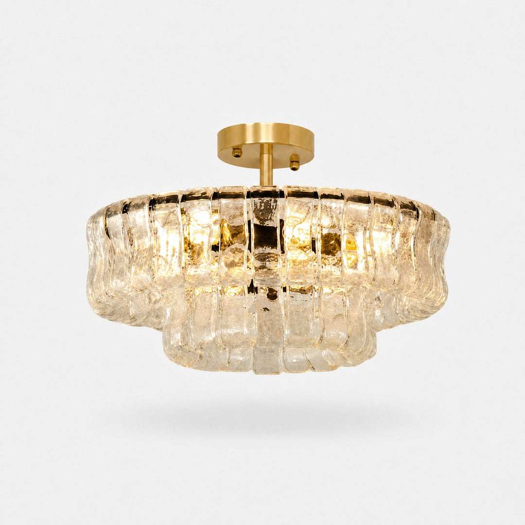 Franse vintage kroonluchter van geribbeld glas