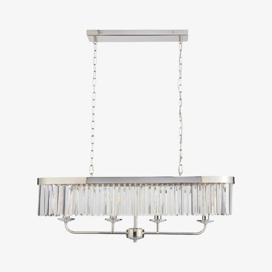 Lámpara Colgante Lineal Beveline de 4 Luces con Vidrio Facetado Cortado - Estructura Metálica Elegante para Comedor
