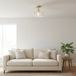 Afbeelding laden in galerijweergave, Rivora Geribbelde Glazen Semi-Opbouw Plafondlamp - Moderne Boerderijstijl Plafondlamp voor Slaapkamer en Hal U09