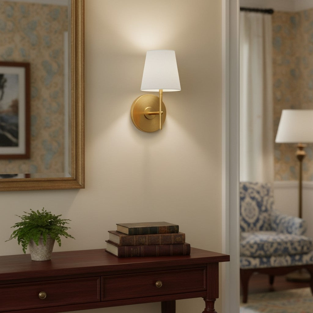 Vireli Brass Wall Sconce in Mid-Century Style for Bedroom & Hallway