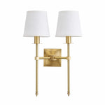 Afbeelding laden in galerijweergave, Double Head brass wall sconce with white fabric shades