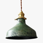 Cargar imagen en el visor de la Galería, Distressed green dome pendant lamp on white background