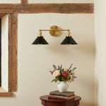 Load image into Gallery viewer, Conique Metal Dual Black Sconce with Cone Shades - Industrial Vanity Wall Light for Mirror

