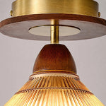 Cargar imagen en el visor de la Galería, Brass tone canopy and wood tone ceiling light detail