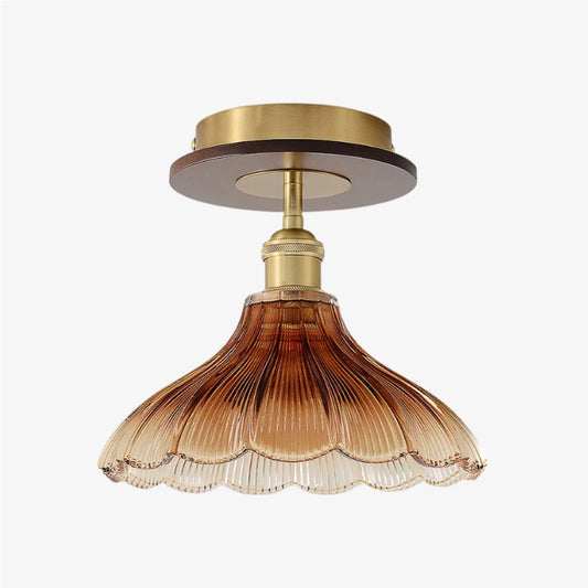 Ribbed glass semi flush mount ceiling light
