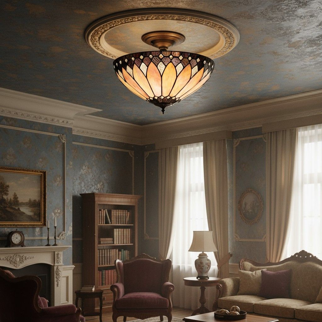 TF Brooklyn Tiffany semi-opbouw plafondlamp - geometrische glazen kap voor gangen of woonkamers
