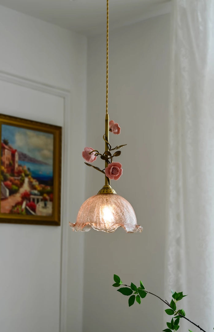 Lalique Rosen Glas Pendelleuchte