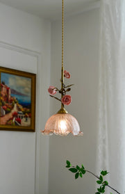 Lalique Rosen Glas Pendelleuchte