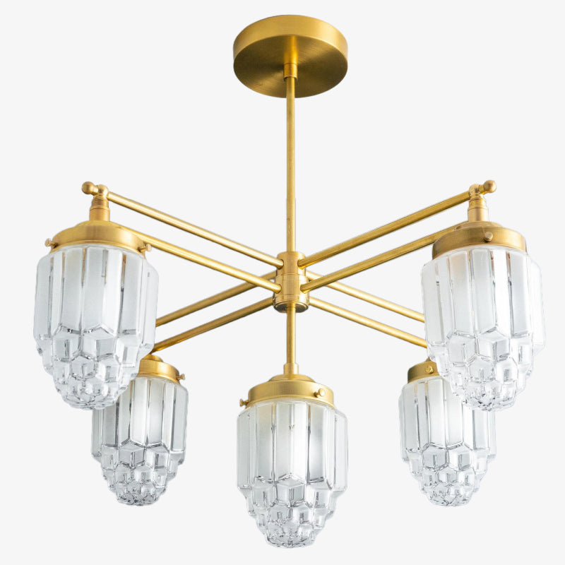 Tierlux Glass Chandelier – Vintage Brass Globe Lighting Fixture