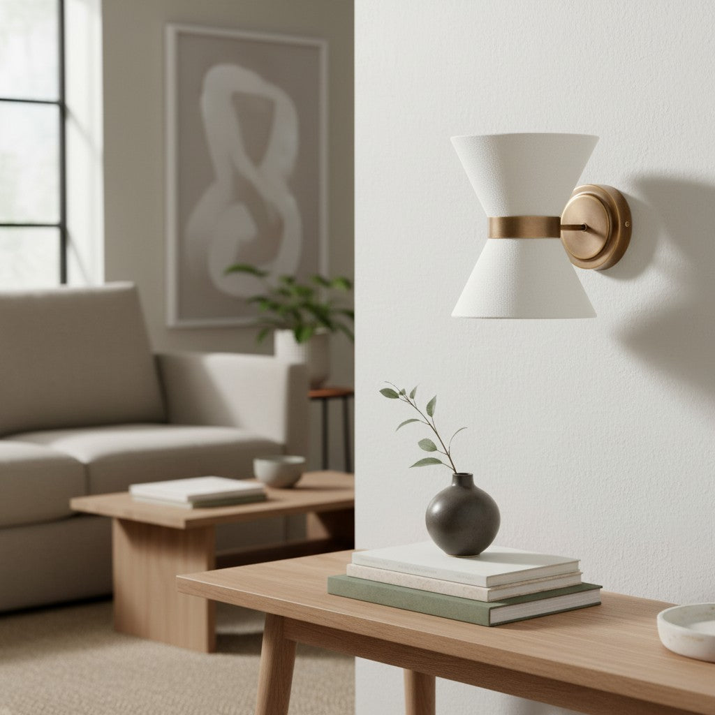 Lámpara de Pared Ankora - Pantalla de Lino con Diseño de Corbatín, Aplique de Metal de Latón Envejecido para Pasillo