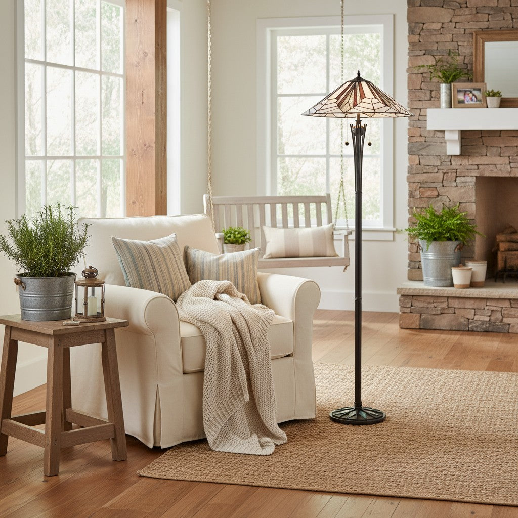 TF Astoria Art Deco Vloerlamp van Glas-in-Lood – Geometrisch Ontwerp Staande Lamp voor Woonkamer