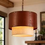 Cargar imagen en el visor de la Galería, Rustic brown leather pendant light in a styled room