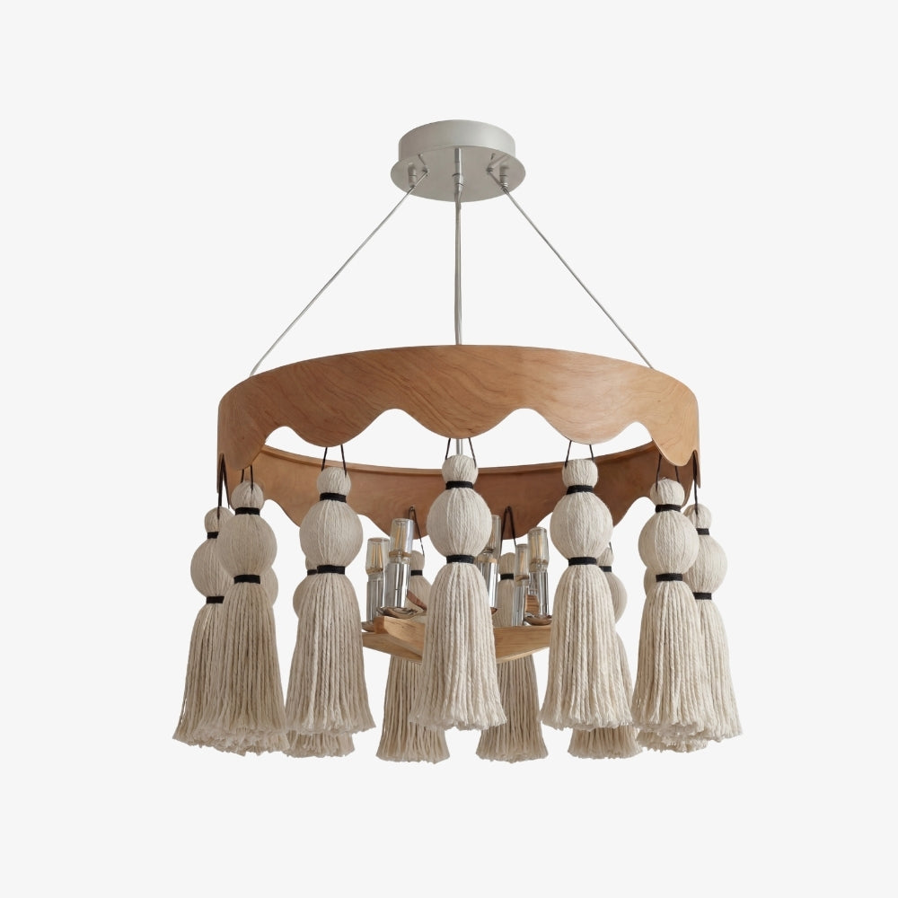 FringeAura Boho Kwast Kroonluchter - Grote Katoenen Kwast Kroonluchter voor Eet- en Woonkamer